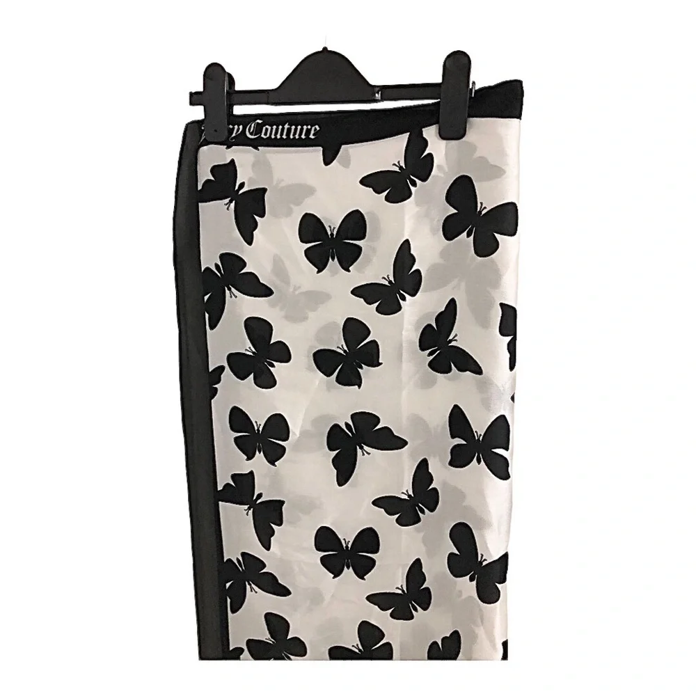 Juicy Couture black & white butterfly‎ print scarf wrap shawl ~35.5”x35.5 new